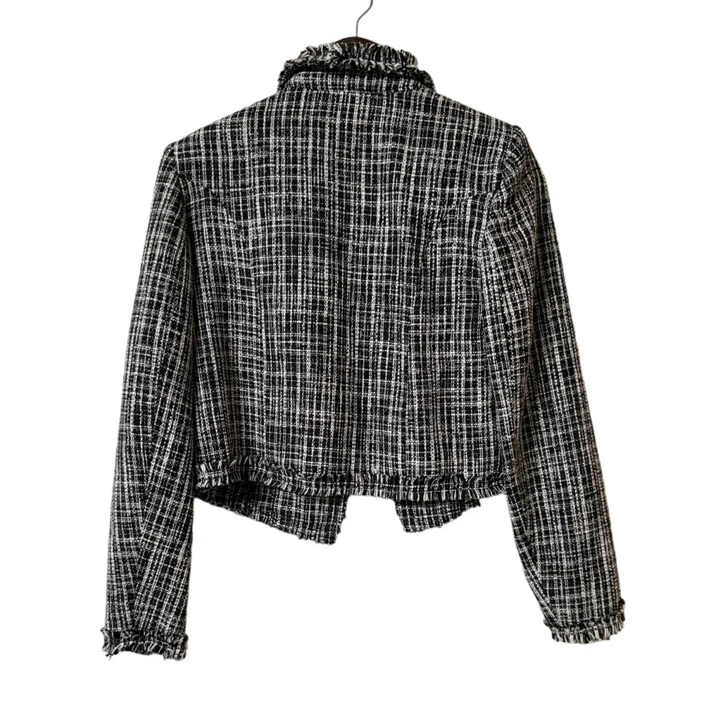 Worthington Tweed Blazer Jacket Womens Size Small NWT Ruffled Black White Career